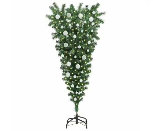 Apgriezts Mākslīgais Iepriekš Apgaismotais Ziemassvētku Koks Ar Bumbu Komplektu Vidaxl