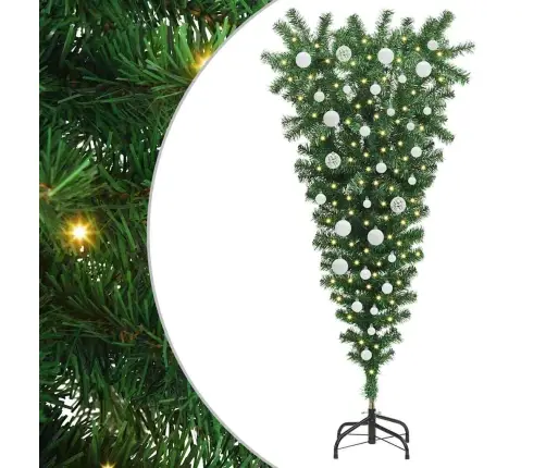 Apgriezts Mākslīgais Iepriekš Apgaismotais Ziemassvētku Koks Ar Bumbu Komplektu Vidaxl