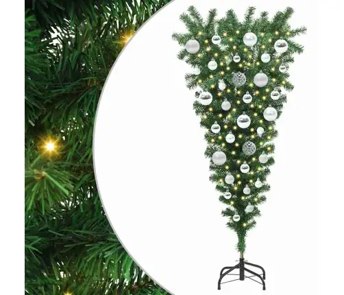 Apgriezts Mākslīgais Iepriekš Izgaismots Ziemassvētku Koks Ar Bumbiņu Komplektu Vidaxl