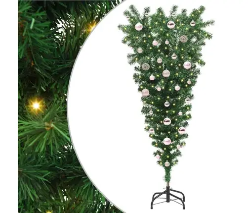Lejupejošs Mākslīgais Iepriekš Apgaismots Ziemassvētku Koks Ar Bumbiņu Komplektu Vidaxl