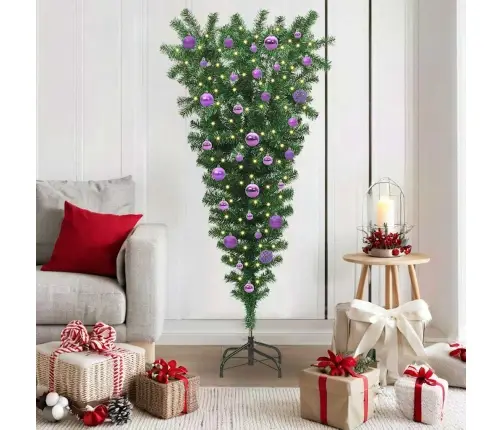 Apgrieztais Mākslīgais Ziemassvētku Koks Ar Bumbiņu Komplektu Vidaxl