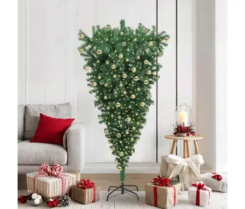 Apgriezts Mākslīgs Iepriekš Izgaismots Ziemassvētku Koks Ar Bumbiņu Komplektu Vidaxl