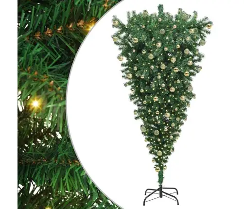 Apgriezts Mākslīgs Iepriekš Izgaismots Ziemassvētku Koks Ar Bumbiņu Komplektu Vidaxl