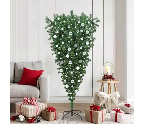 Apgriezts Mākslīgais Iepriekšā Gaismiņā Ziemassvētku Koks Ar Bumbiņu Komplektu Vidaxl