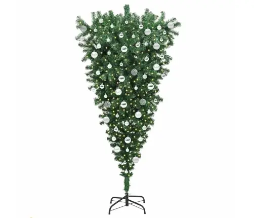 Apgriezts Mākslīgais Iepriekšā Gaismiņā Ziemassvētku Koks Ar Bumbiņu Komplektu Vidaxl