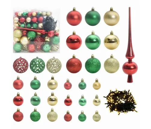 Apgriezts Mākslīgais Iepriekš Apgaismots Ziemassvētku Koks Ar Bumbiņu Komplektu Vidaxl