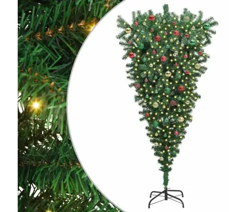 Apgriezts Mākslīgais Iepriekš Apgaismots Ziemassvētku Koks Ar Bumbiņu Komplektu Vidaxl