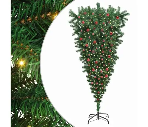 Apgriezts Mākslīgais Iepriekš Apgaismotais Ziemassvētku Koks Ar Bumbu Komplektu Vidaxl