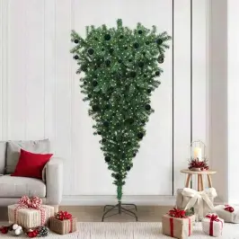 Apverstas Dirbtinis Iš Anksto Apšviestas Kalėdų Medelis Su Kamuoliukų Rinkiniu