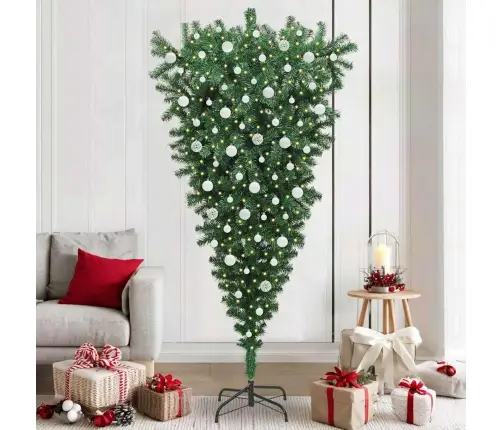 Apgriezts Mākslīgais Iepriekš Apgaismotais Ziemassvētku Koks Ar Bumbiņu Komplektu Vidaxl