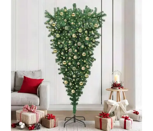 Apverstas Dirbtinis Šviesų Kalėdų Medis Su Kamuoliukų Rinkiniu