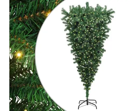 Apgrieztais Mākslīgais Iepriekš Apgaismotais Ziemassvētku Koks Ar Bumbiņu Komplektu Vidaxl