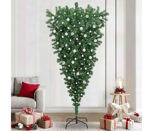 Apgrieztais Mākslīgais Iepriekš Izgaismots Ziemassvētku Koks Ar Bumbiņu Komplektu Vidaxl