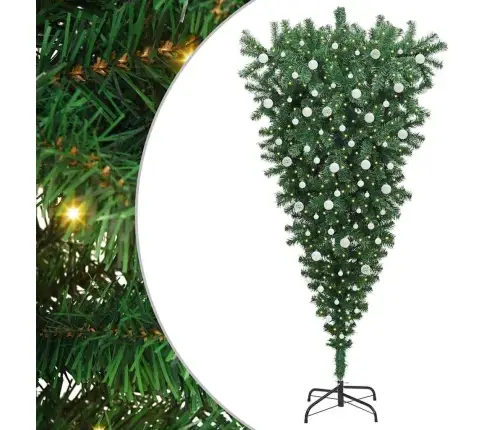 Apgrieztais Mākslīgais Iepriekš Izgaismots Ziemassvētku Koks Ar Bumbiņu Komplektu Vidaxl