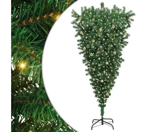 Apgriezts Mākslīgais Iepriekš Izgaismots Ziemassvētku Koks Ar Bumbiņu Komplektu Vidaxl