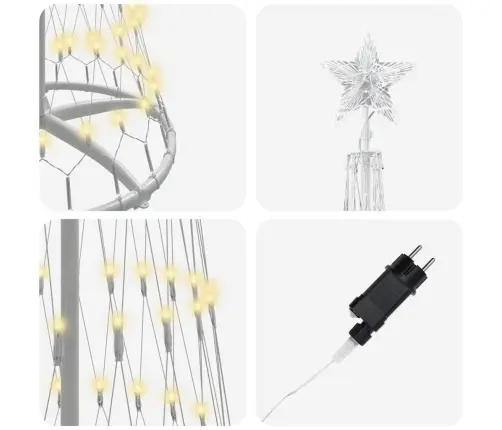 Led Ziemassvētku Koks Silti Balts 138.5 X 138.5 X 399 Cm Metāla Vidaxl