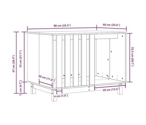 Suņu Māja Vaks Brūns 90 X 60 X 67 Cm Ciets Priedes Koks Vidaxl
