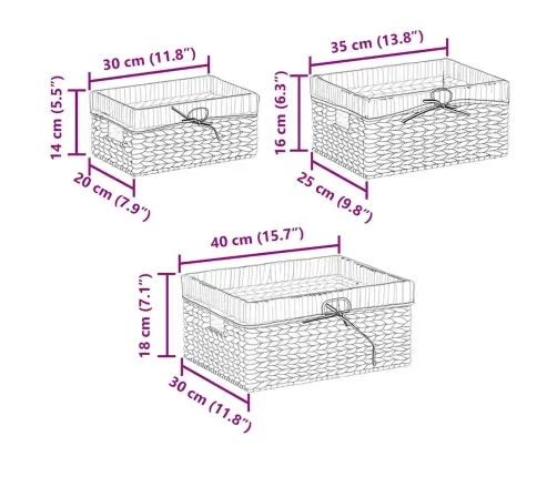 Ladustamiskorvid 3 Pcs Neutraalne 40 X 30 X 18 Cm Vesihüatsint