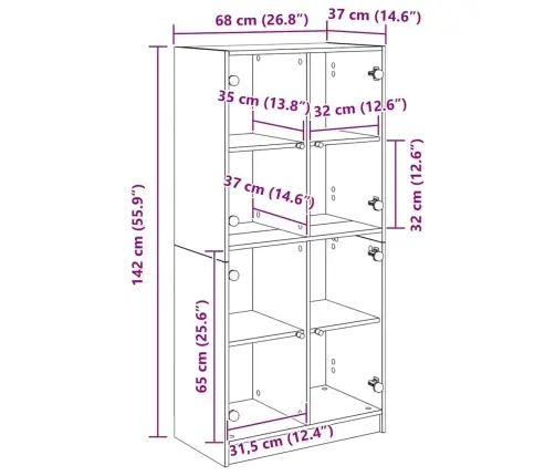 Augstais Skapītis Artisānā Ozols 68 X 37 X 142 Cm Vidaxl