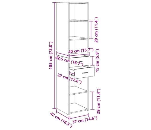 Aukštas Spintelė Su Stalčių Juodas Ąžuolas 40 X 42,5 X 185 Cm