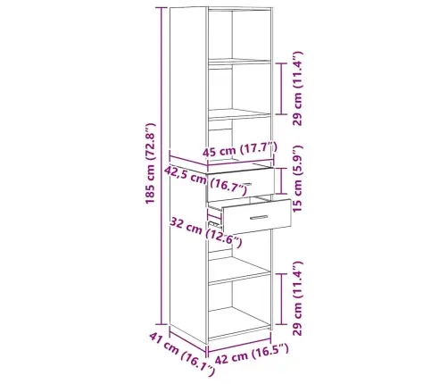 Augstais Skapītis Ar Atvilktni Vecs Koks 45 X 42,5 X 185 Cm Vidaxl