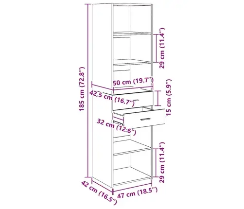 Augstais Skapītis Melns Ozolkoks 50 X 42,5 X 185 Cm Vidaxl
