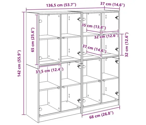 Augstais Skapītis 2 Pcs Vecs Koks 136 X 37 X 142 Cm Vidaxl