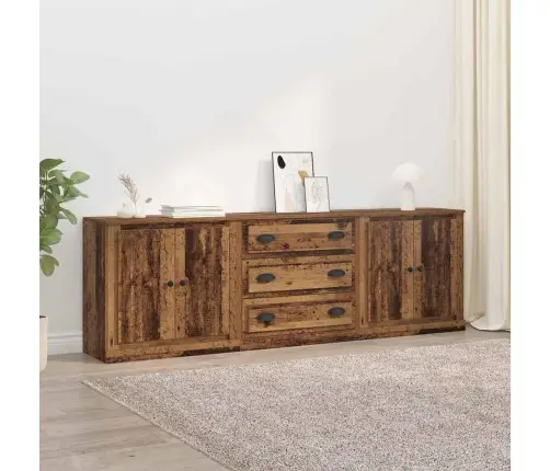 Sānu Skapji 3 Pcs Melns Ozolkoks 210 X 35,5 X 67,5 Cm Vidaxl