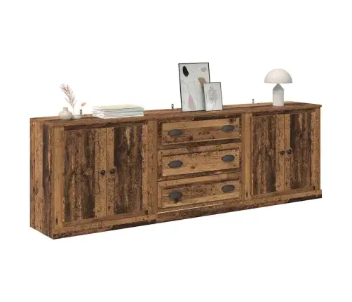 Sānu Skapji 3 Pcs Melns Ozolkoks 210 X 35,5 X 67,5 Cm Vidaxl