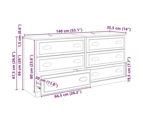 Kappide Külgedel 2 Pcs Must Tamm 70 X 35,5 X 67,5 Cm Tehispuit