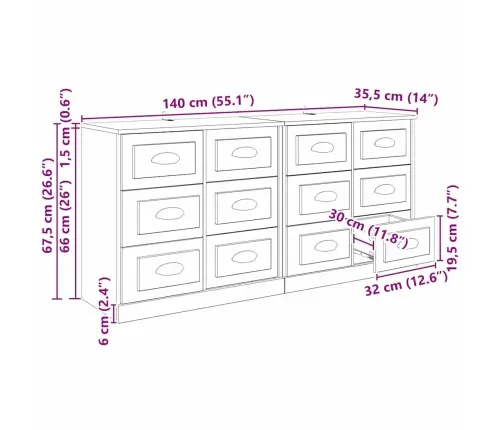 Sānu Skapji 2 Pcs Artisānā Ozols 70 X 35,5 X 67,5 Cm Vidaxl