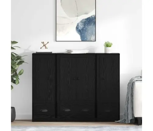 Puse Ar Atvilktni 3 Pcs Melns Ozolkoks Inženierijas Koks Vidaxl