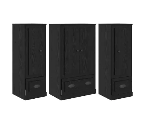 Puse Ar Atvilktni 3 Pcs Melns Ozolkoks Inženierijas Koks Vidaxl