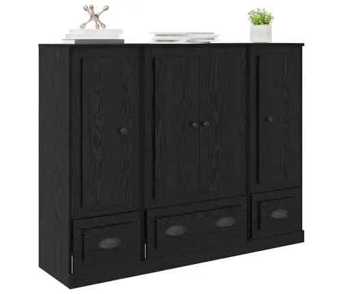 Puse Ar Atvilktni 3 Pcs Melns Ozolkoks Inženierijas Koks Vidaxl