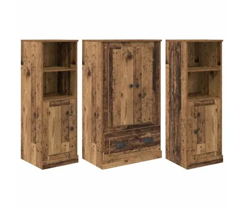 Augstais Skapītis 3 Pcs Vecs Koks Inženierijas Koks Vidaxl