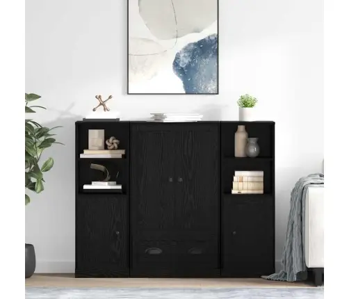 Augstais Skapītis 3 Pcs Melns Ozolkoks 35 X 60 X 103,5 Cm Vidaxl