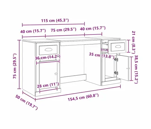 Galda Ar Skapīti Vecs Koks 154,5 X 50 X 75 Cm Inženierijas Koks Vidaxl