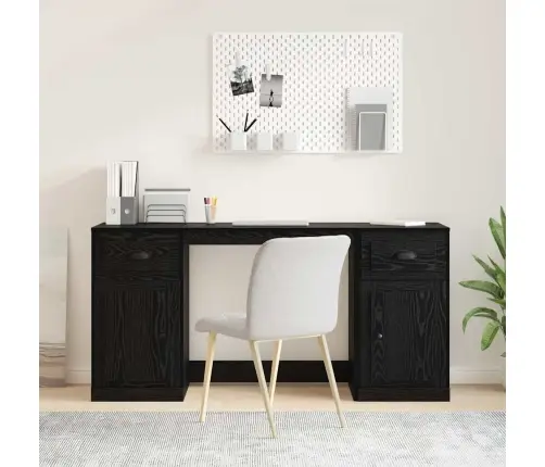 Galda Ar Skapīti Ar Atvilktni Melns Ozolkoks 154,5 X 50 X 75 Cm Vidaxl