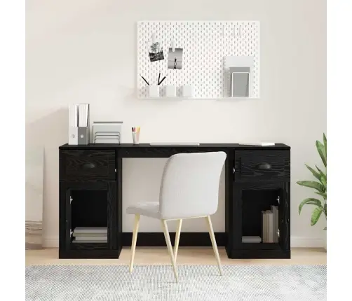 Galda Ar Skapīti Ar Atvilktni Melns Ozolkoks 154,5 X 50 X 75 Cm Vidaxl