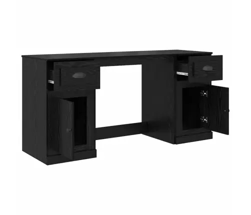 Galda Ar Skapīti Ar Atvilktni Melns Ozolkoks 154,5 X 50 X 75 Cm Vidaxl