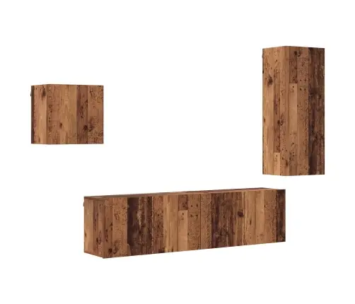 Televizora Skapīša 4 Pcs Vecs Koks Inženierijas Koks Vidaxl