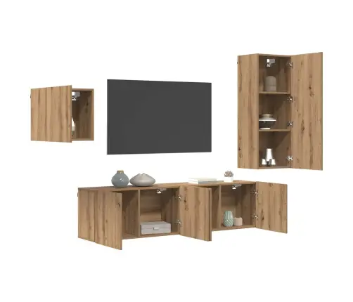 Televizora Skapīša 4 Pcs Artisānā Ozols Inženierijas Koks Vidaxl