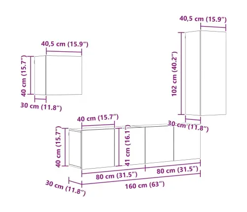 Televizora Skapīša 4 Pcs Artisānā Ozols Inženierijas Koks Vidaxl