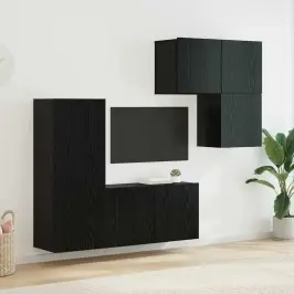 Televizoriaus Sieninis Modulis 4 Pcs Juodas Ąžuolas