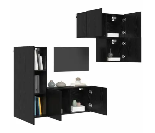 Tv Sienas Stiprinājums 4 Pcs Melns Ozolkoks Inženierijas Koks Vidaxl