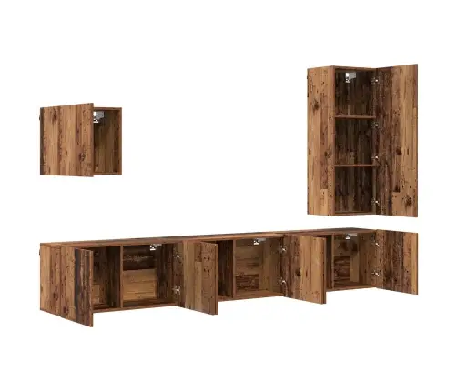 Tv Sienas Stiprinājums 5 Pcs Vecs Koks Inženierijas Koks Vidaxl