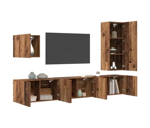 Tv Sienas Stiprinājums 5 Pcs Vecs Koks Inženierijas Koks Vidaxl