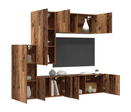 Tv Sienas Stiprinājums 5 Pcs Vecs Koks Inženierijas Koks Vidaxl