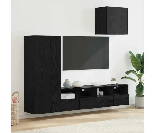 Tv Sienas Vienības 4 Pcs Melns Ozolkoks Inženierijas Koks Vidaxl