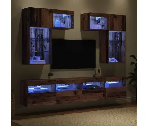 Tv Sienas Vienības 6 Pcs Melns Ozolkoks 100 X 30 X 40 Cm Vidaxl